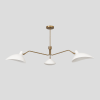 Triple White Dome Shades Chandelier - Mid Century Modern Brass Curved Pendant