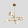 6 Light Brass Sputnik Chandelier - Cream Globe Shade Linear Ceiling Light
