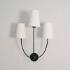 3-Light Brass Wall Sconce with Linen Shades and Matte Black Finish