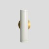 2-Light Brass Cylinder Wall Sconce with White Shade